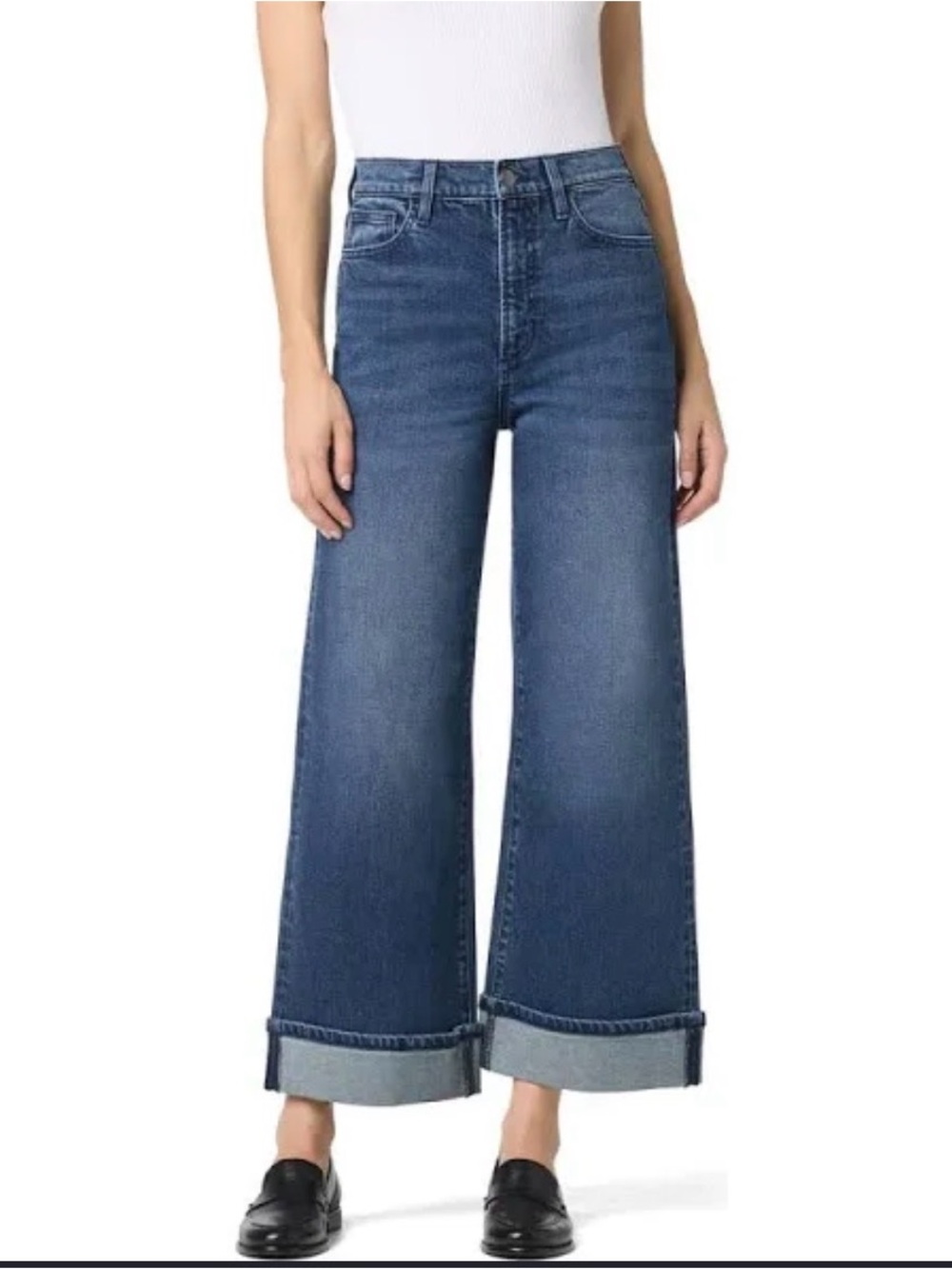 Joe's Jeans Matriarch Wide-Leg High Rise Ankle + Cuff Dark Wash Denim